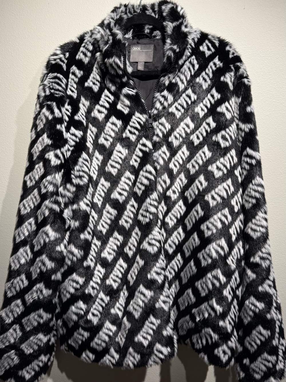 Asos Black & White Patterned Faux Fur Jacket